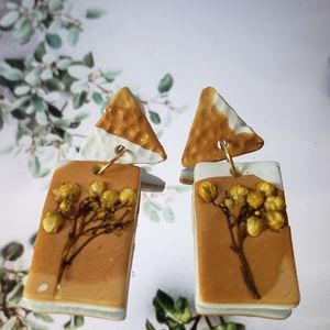Handmade polymer clay earrings real flowers